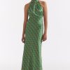 Emerald Reed Print Halter Neck Sleeveless Maxi Dress