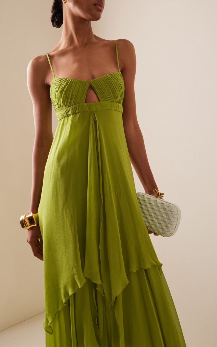Solid Pleated Cut-Out Maxi Dress