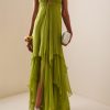 Solid Pleated Cut-Out Maxi Dress