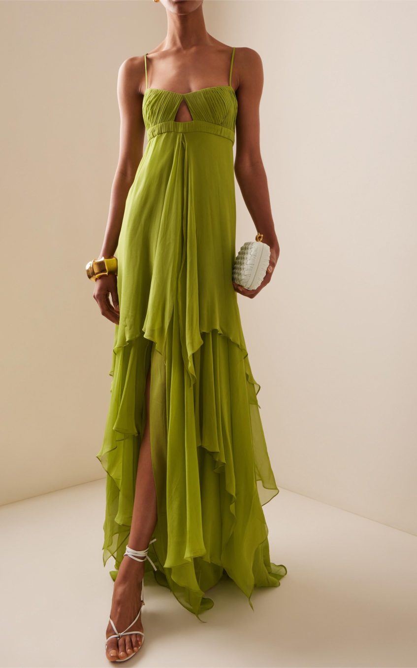 Solid Pleated Cut-Out Maxi Dress
