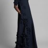 3D Flower Lace Up Mid Sleeve Maxi Dress