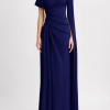 Satin Asymmetrical Neckline Draped Maxi Dress