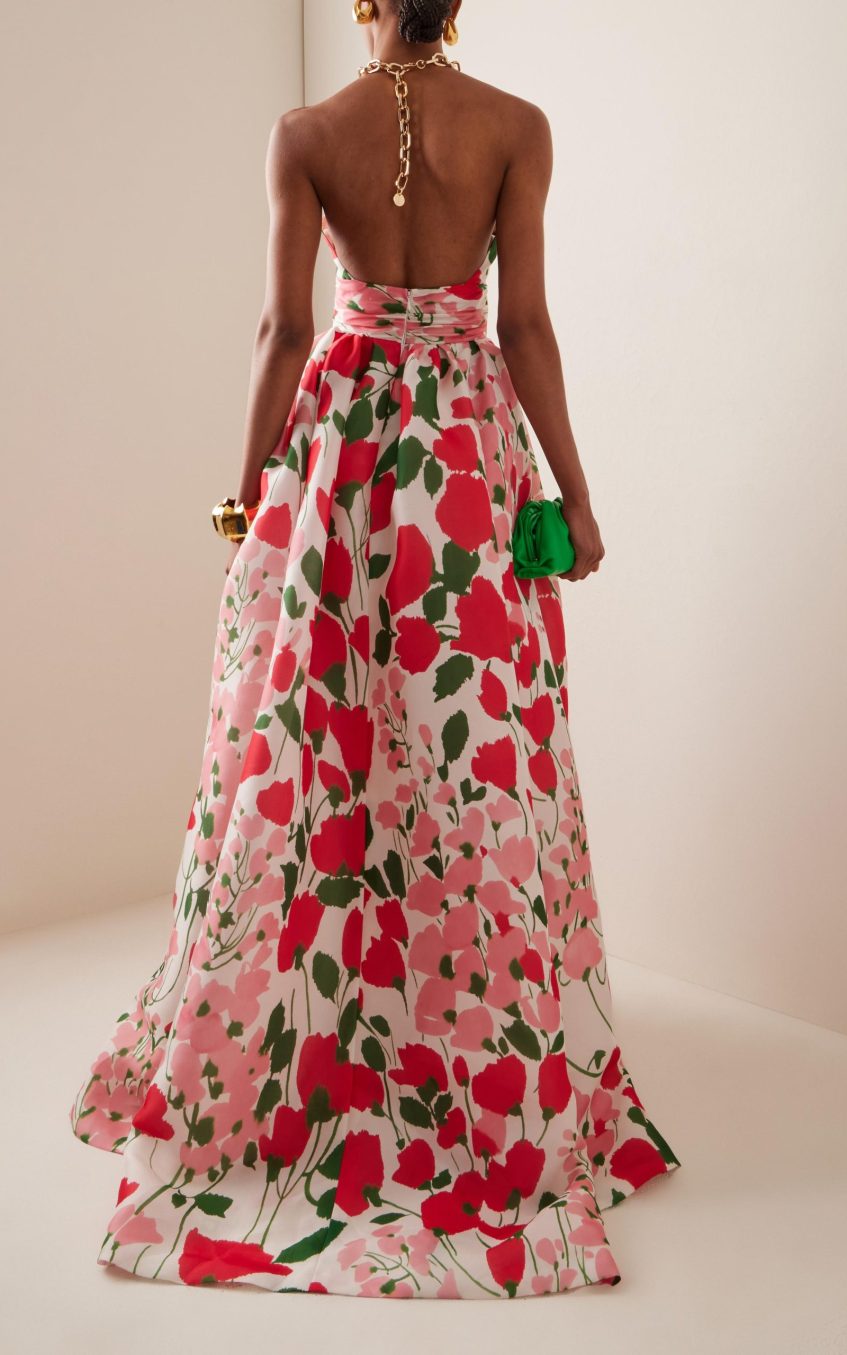 Metal Halter Neck Floral Maxi Dress
