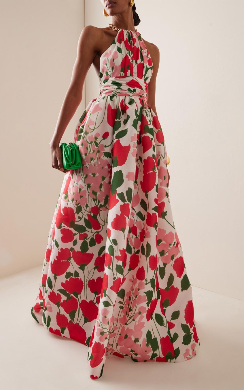 Metal Halter Neck Floral Maxi Dress