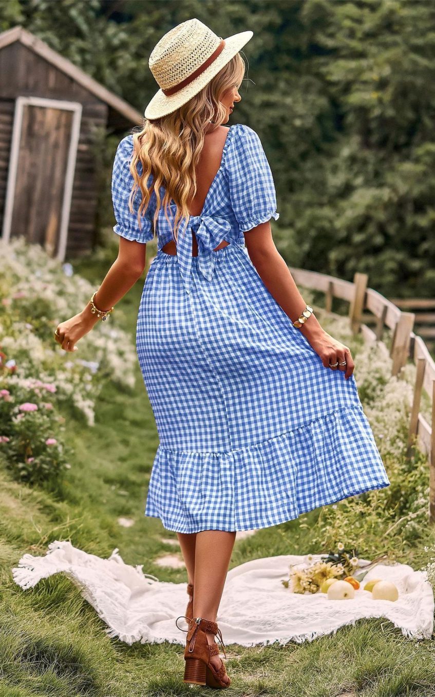 Plaid One-shoulder Midi Dress