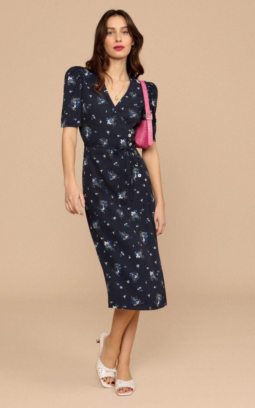 Floral Short Sleeve V-Neck Midi Dress