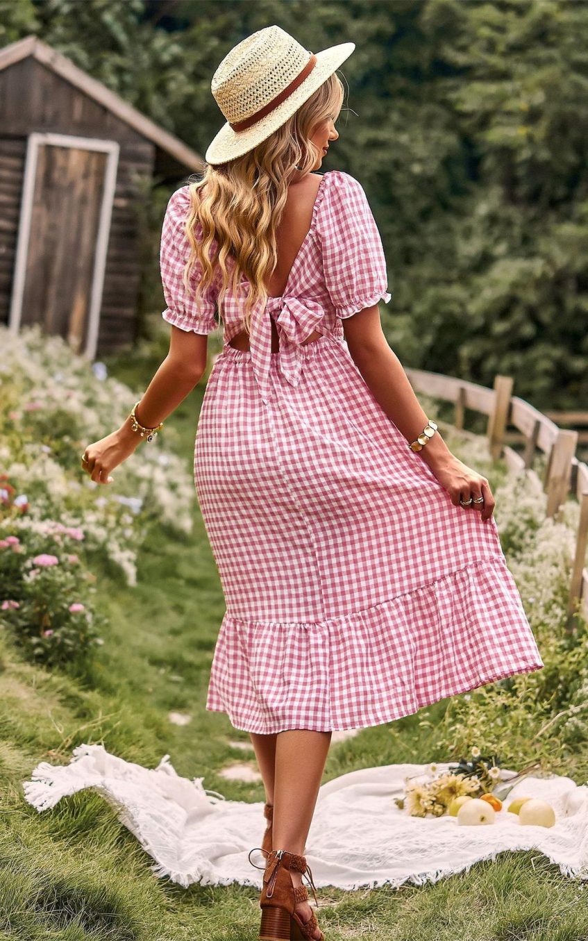 Plaid One-shoulder Midi Dress