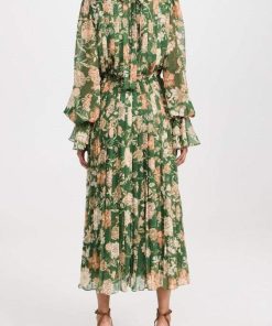 Chiffon V-Neck Pleat Midi Dress