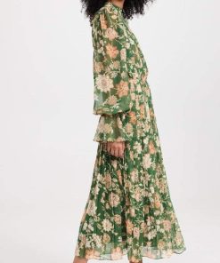 Chiffon V-Neck Pleat Midi Dress